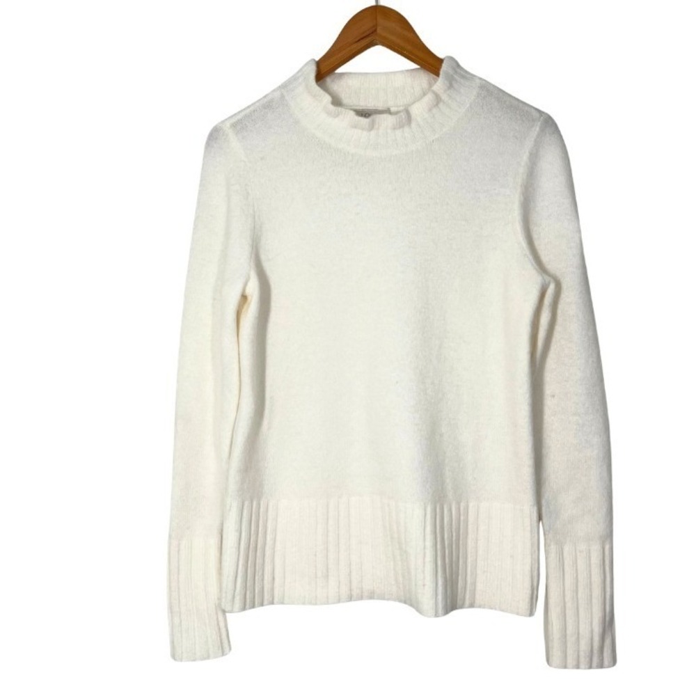LOFT Outlet Ivory White Ruffle Mock Neck Soft Knit Sweater Sz Small Softcore